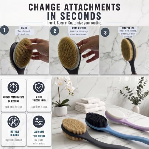 Image of Avilana Shower Body Brush with Long Curved Handle, Long Handle Silicone Back Brush with Long Double Sided Handle, Shower Brush with Soft and Rigid Bristles (Long Silicone Handle,