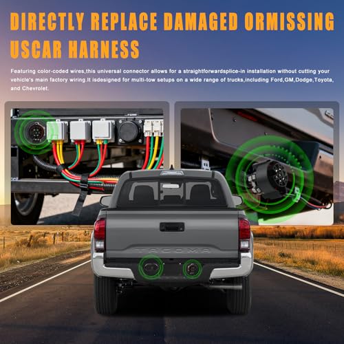 Image of Zhushan 7 Pin Trailer Wiring Harness, OEM USCAR Connector for Ford F150, Chevy Silverado, GMC Sierra, Dodge Ram, 7-Way Splice-in Hitch Socket Pigtail, 12-16 AWG Copper Wire & Flex Tubing