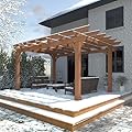 Yardenaler 10x12 FT Wooden Pergola, Cedar Wood Gazebo with Flat Roof, Outdoor Garden Shelter with Stakes Included, Patio, Deck, Backyard, Lawn