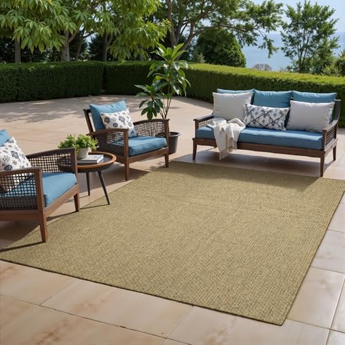 Oriental Weavers Karavia Indoor/Outdoor Rug - 2160N - 5'3" x 7'6" - in Light Brown - Classic Casual Style, Water, Stain and Fade Resistant, Hose Clean, Patio, Outdoor Living Area Rug