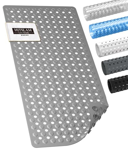 HITSLAM Badewannenmatte rutschfest, 89 x 40cm Lange Antirutschmatte Badewanne, Duschmatte rutschfest BPA Frei, Schimmelresistent & Maschinenwaschbar, Schnelltrocknend und Leicht zu Reinigen, Grau