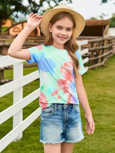 Image of Haloumoning Girls Tie Dye Short Sleeve Shirt 5-14 Years | Kids Summer Fashion, Girls shirts,Girls tshirt,Tops for girls,Tie dye shirts,Crewneck Tops, Casual Tees