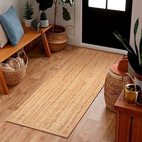 Jute Braided Boho Runner Rug 2'x6' - Natural, Hand Woven Reversible Farmhouse Area Rugs for Entryway, Kitchen, Hallway, Bedroom Rustic Décor - 24x72 Inches Cover