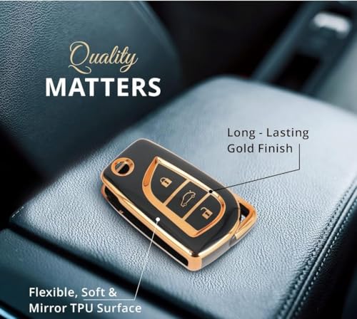 Image of TPU Car Key Cover Black & Golden Compatible for Toyota Innova Crysta, Corolla Altis (Toyota, 2 Button Flip Key)