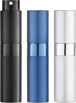 LISAPACK 8ML Atomizer Perfume Spray Bottle for Travel (3 PCS) Empty Cologne Dispenser, Portable Sprayer (Black, Silver, Blue)