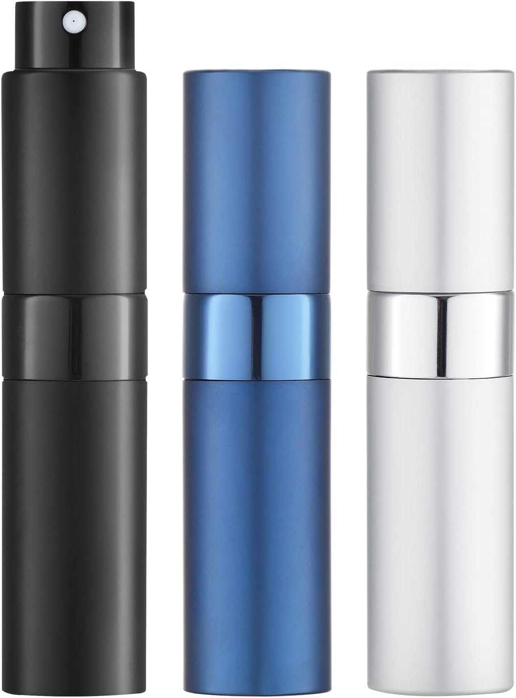 LISAPACK 8ML Atomizer Perfume Spray Bottle for Travel (3 PCS) Empty Cologne Dispenser, Portable Sprayer (Black, Silver, Blue)