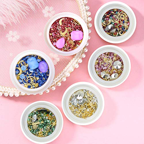 Nail Art Rhinestones Mixed Diamonds Crystals Beads Gems for 3D Nails Art Decoration Nail Jewels Nail Art Supplies DIY Decor Decorations Accessories Swarovski For Nails 6 Boxs