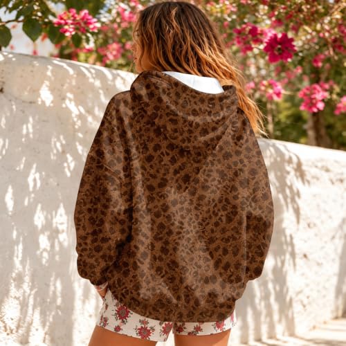 Jielayou Half Zip Pullover Women Leopard Oversized Trendy Hooded Sweatshirt - image 6