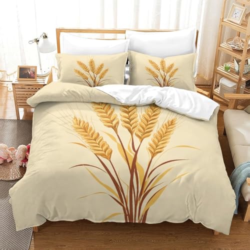 Housse de couette lavable en machine imprimé blé 3D microfibre抗 ride 220x240 - 3