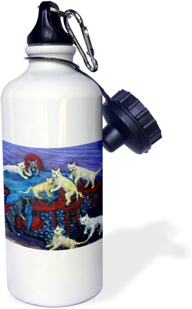 3dRose The Destructive Decorators, Kittens Upset Dining Area Sports Water Bottle, 21 oz, White