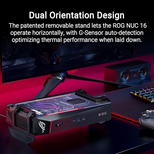 Image of ROG NUC 16 AI Gaming Mini PC with Intel Core Ultra 9 290HX Plus, NVIDIA GeForce RTX 5080 Mobile GPU, 32GB DDR5 RAM, 1TB PCIe Gen4 SSD, Wi-Fi 7, Thunderbolt 4, Triple-Fan Cooling, 3-Year Warranty