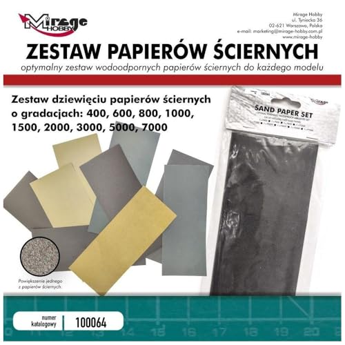 Mirage Hobby 100064 MAQUETTE MIRAGE SAND PAPER (9 PCS: 400, 600, 800, 1000, 1500, 2000, 3000, 5000, 7000,)
