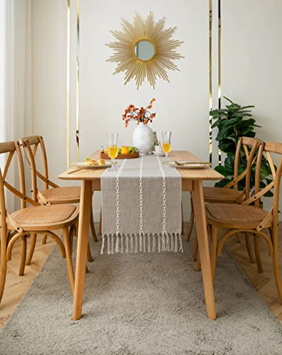 Zeemart Farmhouse Table Runner, Rustic Table Runners 72 Inches Long, Linen Boho Table Runner, Braided Striped Coffee Table Runner For Dining Party Holiday, 15X72 Inches, Braided Pale Taupe #TOP1