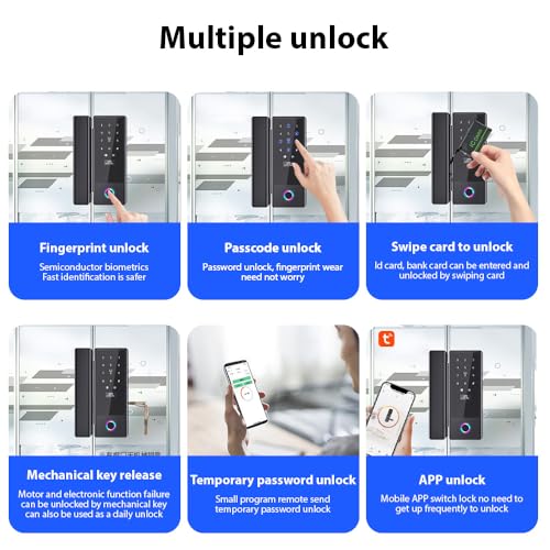 Smart Lock Glastürschloss WiFi-Fernentriegelung TY-App Fingerabdruck-Passwort IC-KarteTürschloss Austauschbare Schlosskörperrichtung für 10–12 mm Dicke Büro-/Haustür – Bild 4