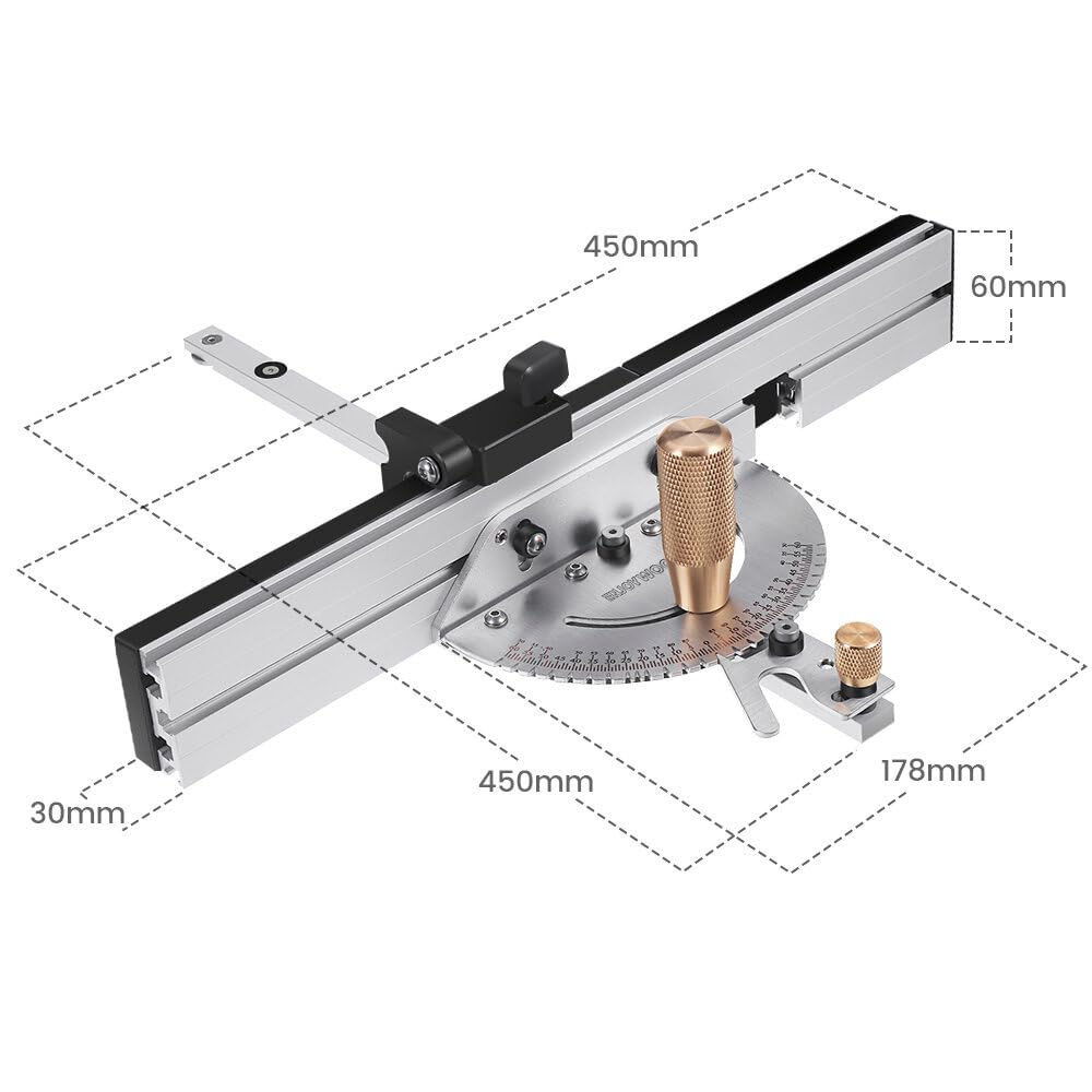 VIDOO Mosiężny Uchwyt 450mm Przymiar Kątowy 27 Kątów Box Joint Jig Szyna Stop Piła Stołowa Montażowa