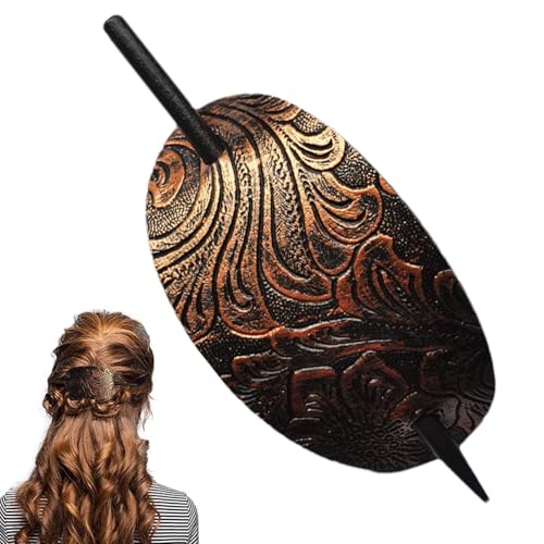 Fermaglio per capelli in pelle, forcina per capelli di forma ovale, in finta pelle, con , fermacapelli per coda di cavallo, accessorio per capelli in stile bohémien, per donne e ragazze