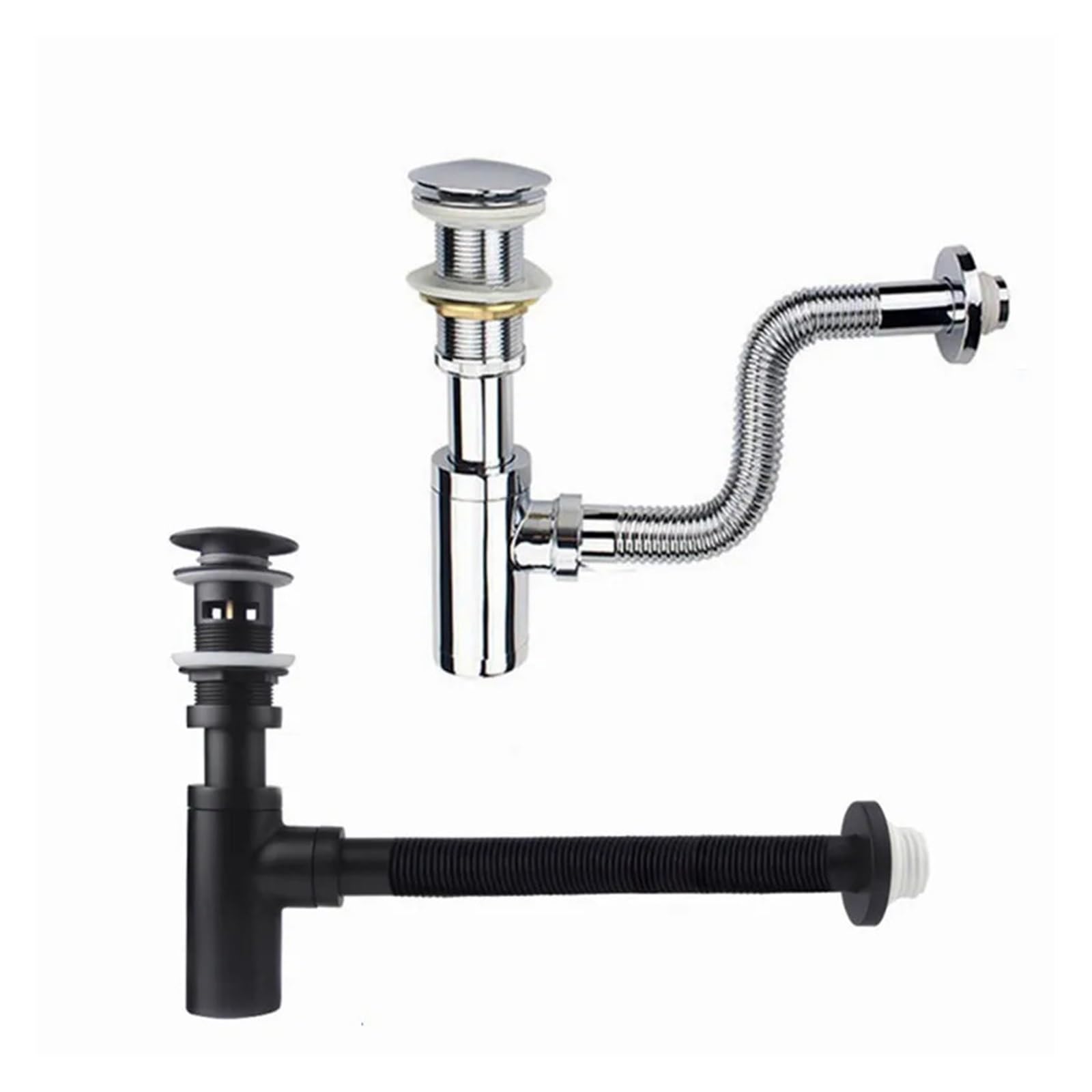 Lavabo sifónico Pipe Basin Bottle Trap Brass Bathroom Sink Siphon Drains With Pop Up Drain Black Or Chrome P-TRAP Waste(Black with hole)