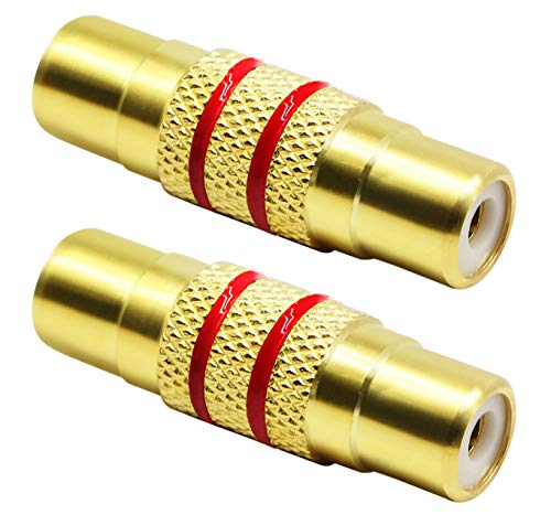 zdyCGTime (2-Pack Gold Plated Audio Video RCA Female to RCA Female Coupler Adapter A/V Joiner Video and Audio Coupler Metal Adapter (Gold 1 RCA red Circle)