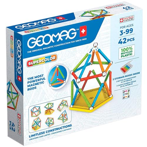 Geomag, Supercolor Recycled, Constructions Magnétiques, Barrettes et Panneaux Colorés, Pack de 42 Pièces, 100% Plastique Recyclé