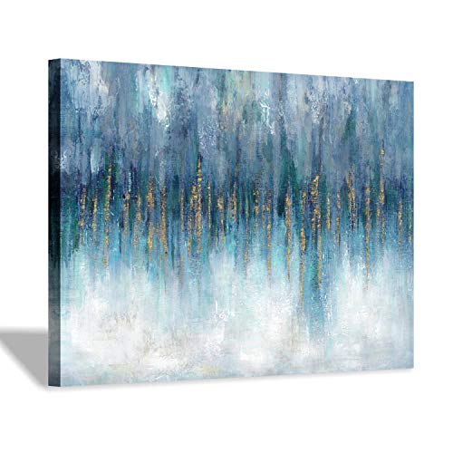 Canvas Abstract Wall Painting Artwork: Turquoise Modern Picture Art Hand Painted on Texture Canvas for Living Room (24â€ x 18â€ x 1 Panel)
