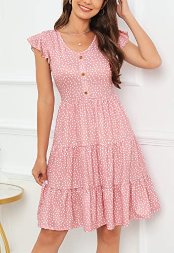 Image of Lamilus Summer Dresses for Women 2026 Ruffle Sleeve V Neck Non-See Through Tiered Babydoll Mini Dress Graduation Beach