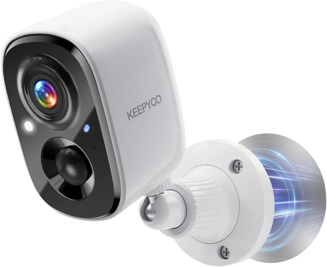 KEEPYOO 2.5K Wireless Home Security Camera Outdoor/Indoor Magnetic, 2.4Ghz WiFi Outside Battery Powered, AI Motion Detection, Color Night Vision, 2-Way Talk, Cloud/SD Storage (White-1pack)
