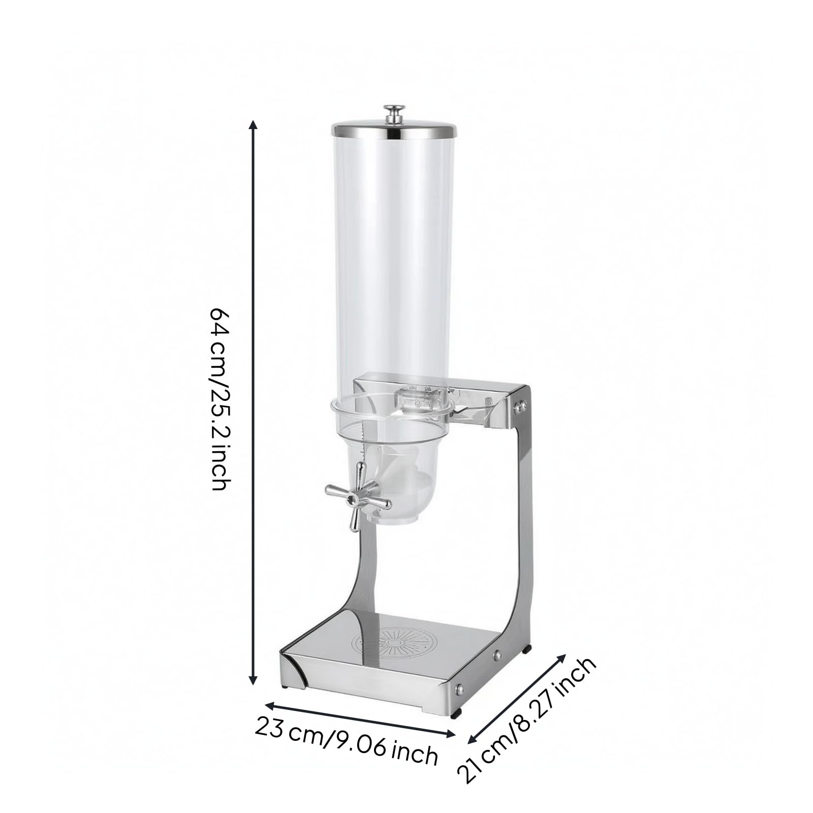 Dispenser di Cereali Distributore per Alimenti Secchi Contenitore Granaglie da Piano in Acciaio Inox con Cilindro Trasparente per Servizio Regolato, 3.5L Singola Testa