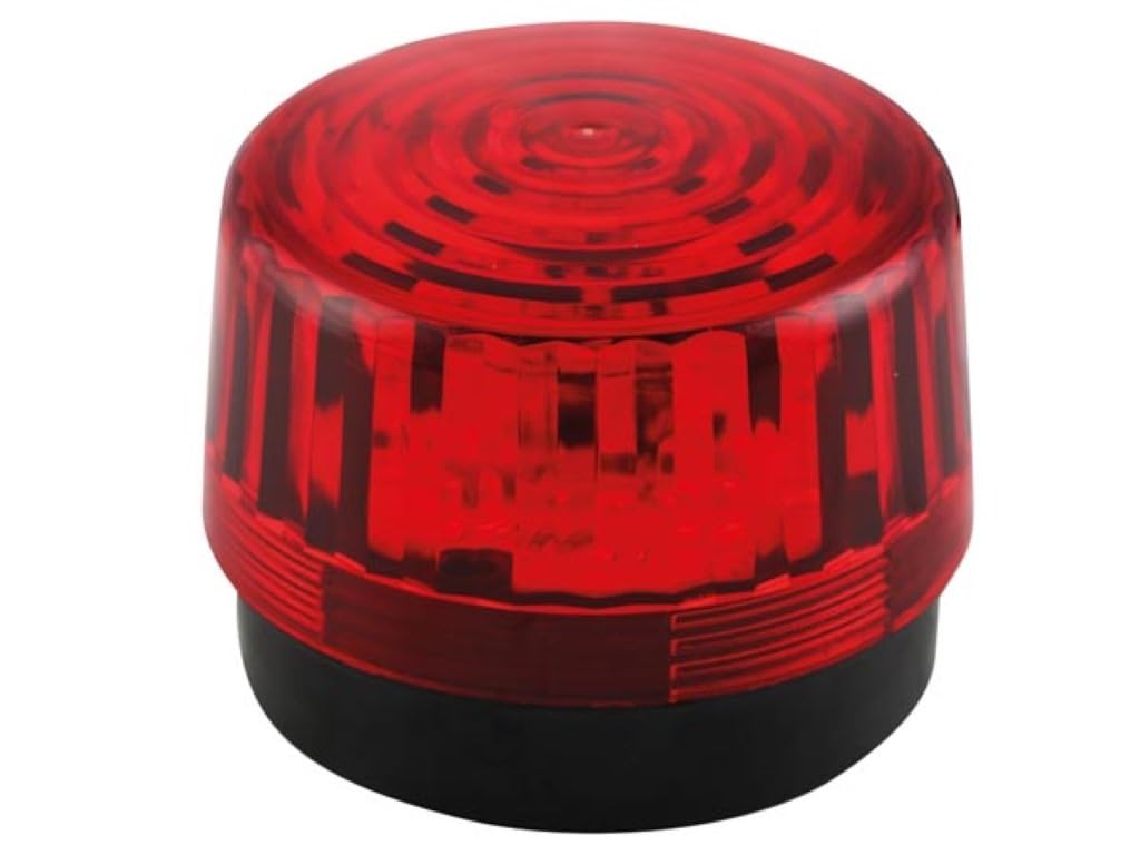 Velleman Feu clignotant LED rouge, 12 V DC, 100 mm, 15 LED blanches, voyant de signalisation et feu d'avertissement, 80-120 flashs par minute, IP20 ABS acrylique