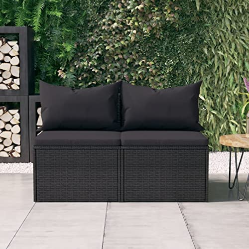 Festnight Balkon Sofa 2 Sitzer Gartensofa Rattan Balkonmöbel Keiner Balkon Lounge Sofa Outdoor Rattansofa Gartenmöbel Set Klein Gartenlounge Loungemöbel Terrasse Terrassenmöbel, Schwarz