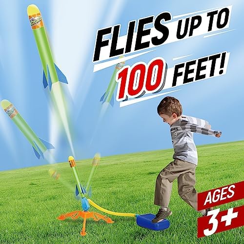 JJRAP Rocket Launcher for Kids, Outdoor Games Toys, 8 Foam Air Rockets, Launch up to 100+ft, with Stomp Launch Pad, Birthday Gifts for Toddler Kids Boys and Girls Age 3 4 5 6 7 8+ Years Old