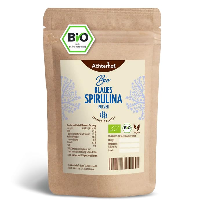 Blaues Bio Spirulina Pulver 100g | hochkonzentriertes Superfood aus der Spirulina-Alge | 100% vegan & naturrein | schonend verarbeitet | proteinreich | Achterhof