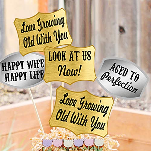 Image of Party Propz Happy Anniversary Props Set - Set of 19 Pcs Props for Anniversary Celebration | 25th Anniversary Props | 50th Aniversary Props Decoration | Golden and Silver (Cardstock)