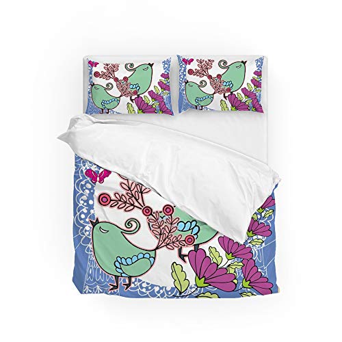 Parure de lit polyester ultra doux double toutes saisons avec motif oiseaux