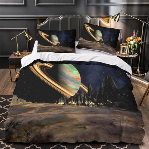 Housse de couette planète spatiale 140x200 microfibre 3D pour lit simple