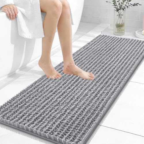 Image of OLANLY Long Bathroom Rugs Runner 47x17, Thick Soft and Absorbent Chenille Bath Mat, Non-Slip, Machine Washable Quick Dry Bath Rugs for Tub Shower Floor, Home Decor Accessories, Grey