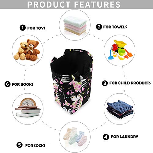 Visesunny Large Capacity Laundry Hamper Basket Cartoon Black Cat Floral Water-Resistant Oxford Cloth Storage Baskets For Bedroom, Bathroom, Dorm, Kids Room #TOP3