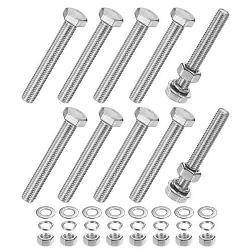 M METERXITY 10-Pack Hex Head Screw Bolt with Nuts Flat &amp; Lock Washers M10x75mm Stainless Steel Bolts and Nuts Kit Fully Threaded Metric Bolt Assortment for Equipment/Machinery