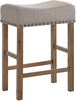 Acme Martha II Counter Height Stool in Tan Linen and Weathered Oak Set of 2