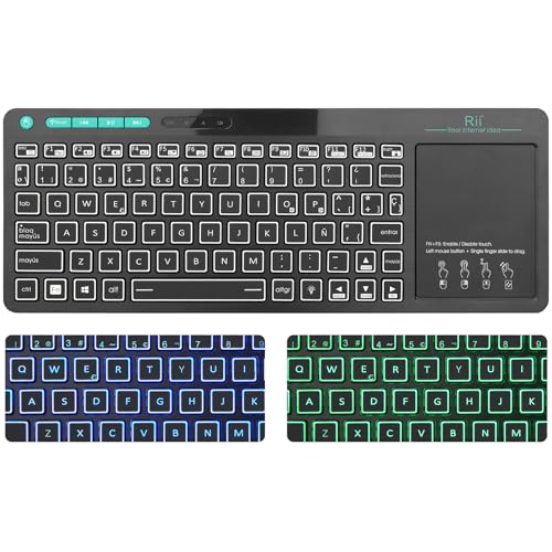 Rii RT518S Teclado Multimedia Inalámbrico y Bluetooth con retroiluminación de 2 Leds y Multi-Touch de Gran tamaño, Teclado Recargable para, PC, Portátil, Tablets, Smart TV, Windows, MacOS, Linux