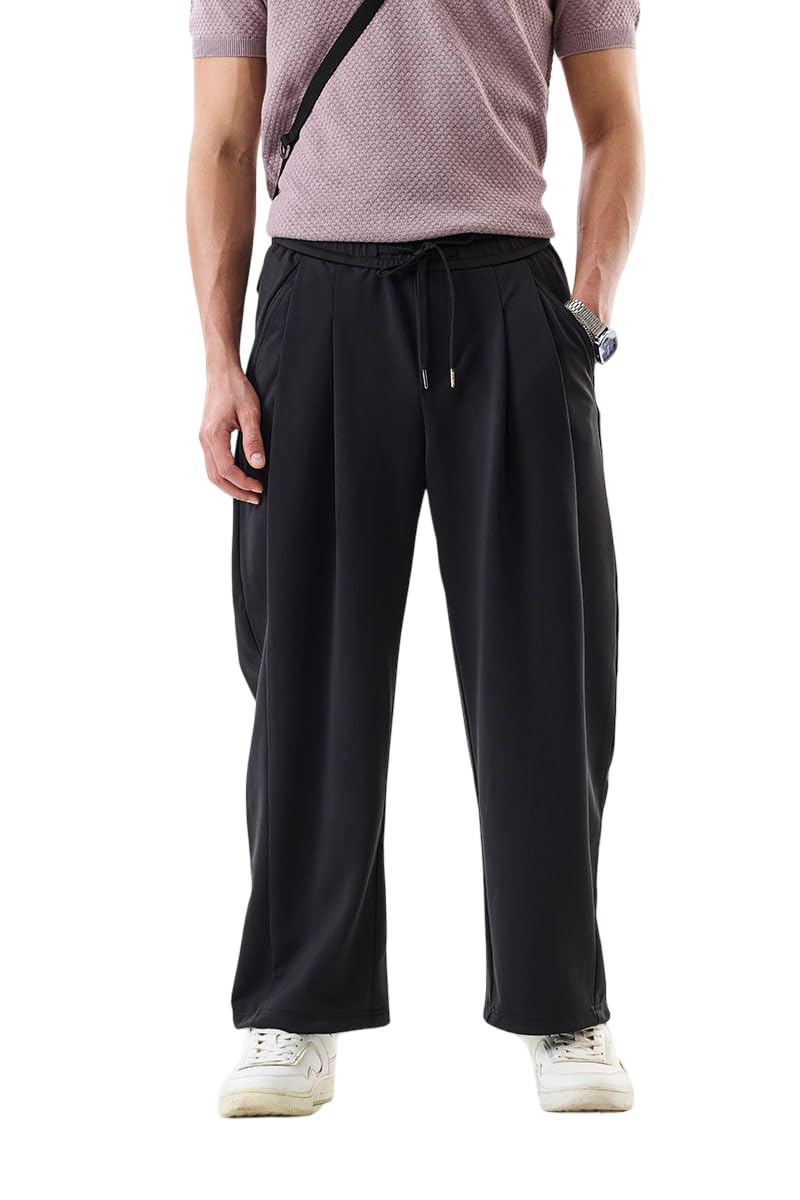 snitch Men Casual Trousers | Relaxed Fit Wide-Leg Pleated Front Design | Premium Nylon Blend with Textured Finish & Medium Stretch for Spring & Everyday Wear-picture-28