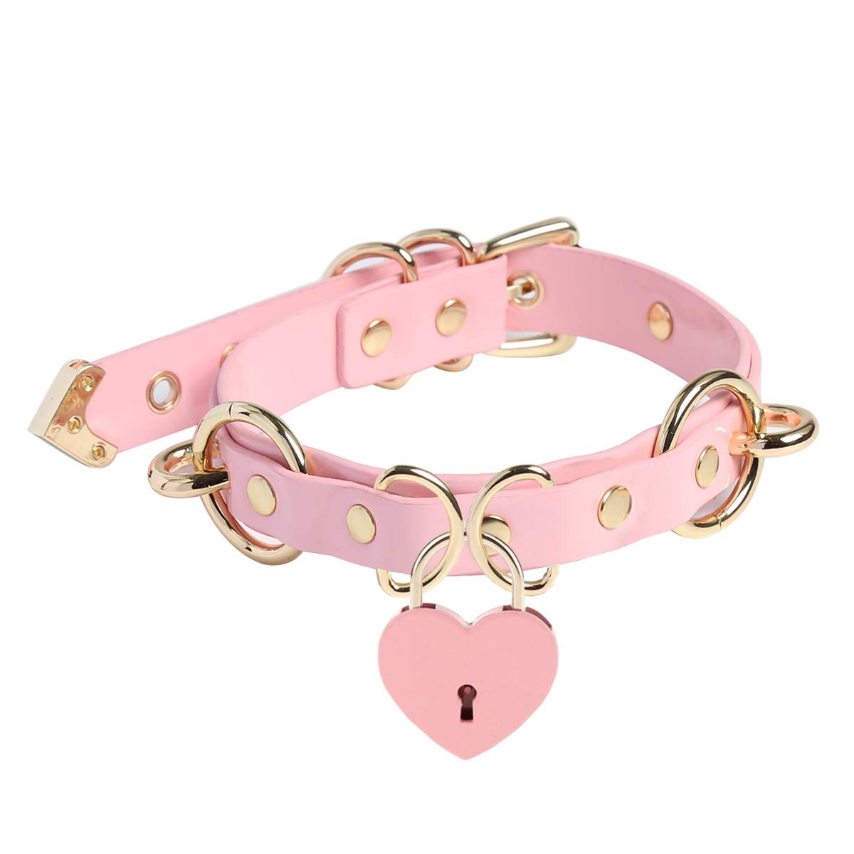 LEWECEEO Bow Choker Necklace - Handmade Leather Lolita Collar With Lock & Key, Black Rose - View #11