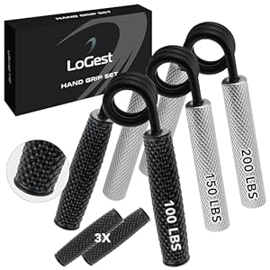Logest Metal Hand Grip Set, 100LB-200LB 3 Pack 50LB-200LB 4 Pack No Slip Heavy-Duty Grip Strengthener with Gift Box, Great Wrist & Forearm Hand Exerciser, Home Gym, Hand Gripper Grip Strength Trainer