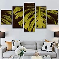 SIGNWIN 5 Panel Canvas Wall Art Modern Art Decorative Elements Expressive Leaves Multicolor Patterns Photography for Home Decorations Ready to Hang - 60