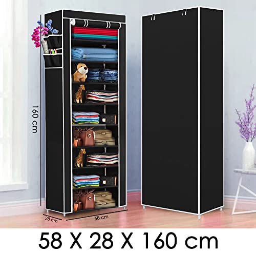 Image of COROID Digital Printed Multipurpose 6 Shelve Wardrobe,Foldable,Collapsible Fabric Wardrobe Organizer for Clothes Drawers Portable Wardrobe Clothing Space Saving Wardrobe (9-Layer, NavyBlue)