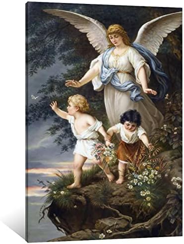 Feaymos Bridge Guardian Angel Protect Siblings Canvas Oil Painting for Home Wall Art Decoration Print Poster 12x18inch(30x45cm)