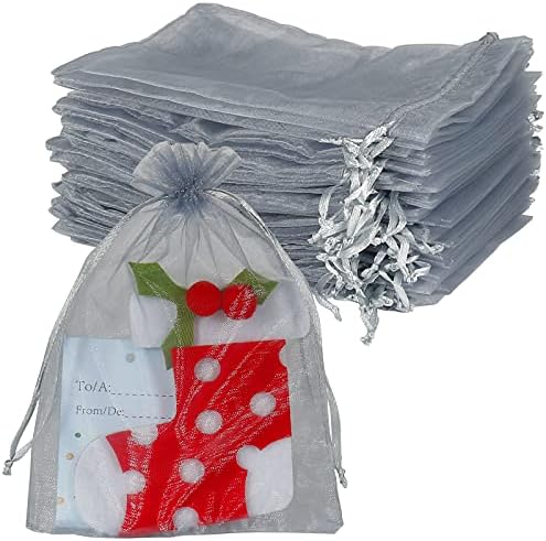 100PCS White Organza Bags Medium , 13X18cm Mesh Wedding Favour Bags with Drawstring for Jewelry Candy Makeup Baby Shower Christmas Festival Packing