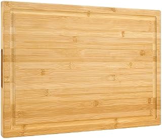 Bardzo duża bambusowa deska do krojenia XXXL, 61 x 40 cm, największy drewniany blok rzeźniczy do indyka, mięsa, warzyw, grilla, deska do krojenia nad zlewem z uchwytem i rowkiem soku