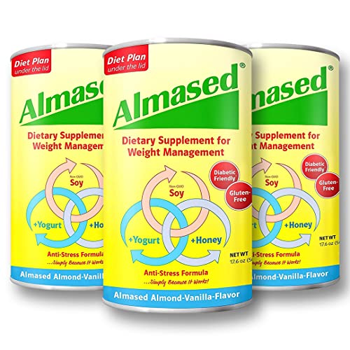 almased vanilla meal replacement shake - low-glycemic high plant base protein powder- nutritional weight health support supplement - vanilla flavor - 176 oz 11 pound 3 pack