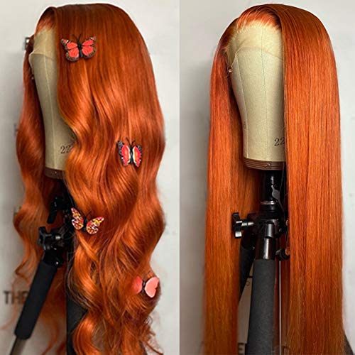 Full Lace Wig Orange Ginger Color 13x4 Lace Front Wigs Pre Plucked Brazilian Straight Human Hair Wig 150% Density Remy Glueless Lace Wig for Women (Straight Wig, 24 Inch)