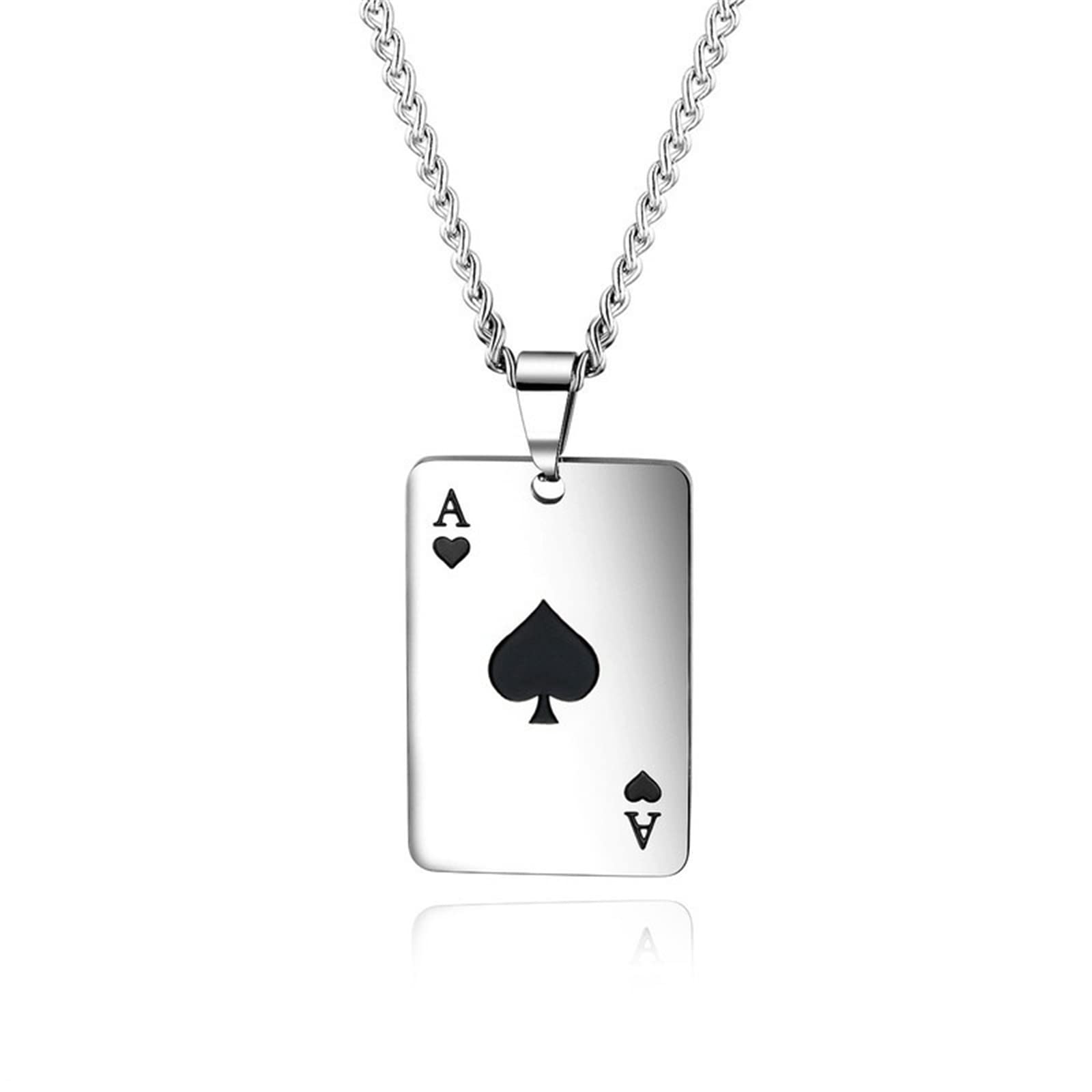 coadipressPunk Stainless Steel Playing Card Poker Tag Pendant Necklace for Women Men Lucky Rock Ace of Spade Heart Royal Flush Games Chain Necklace Hip Hop Unisex Jewelry Gift